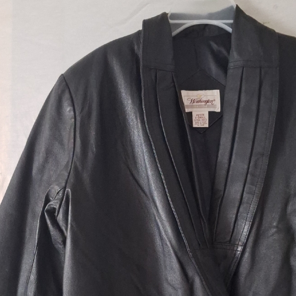 Vintage Black Leather Coat, Long Double Breasted, Worthington, Sz 4 NWOT - Picture 5 of 12